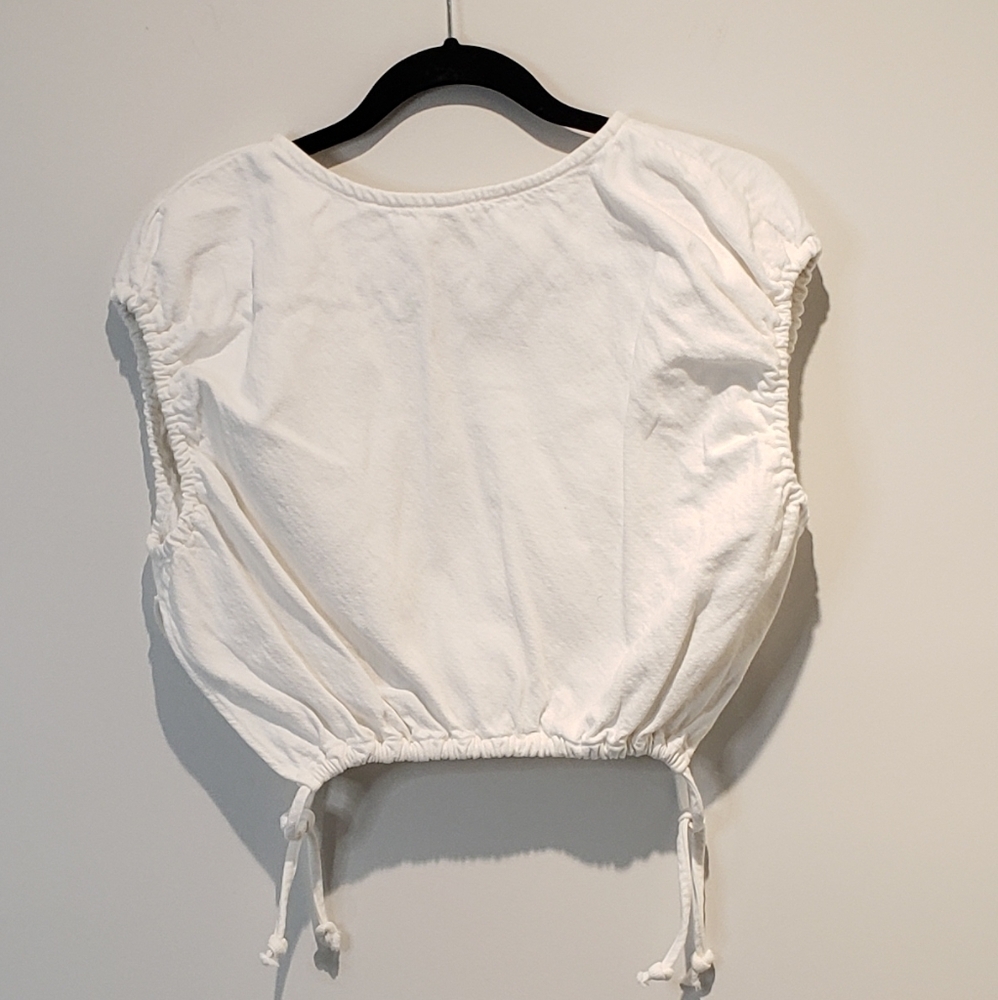Zara White Cropped Drawstring Tee - Picture 4 of 5